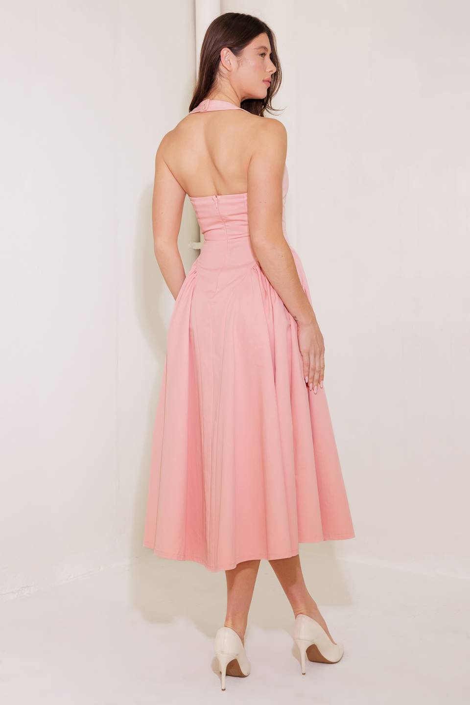 CAUGHT IN THE RAIN PINK WOVEN MIDI DRESS Flying Tomato